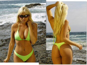 women neon lime thong bikini bathing suit